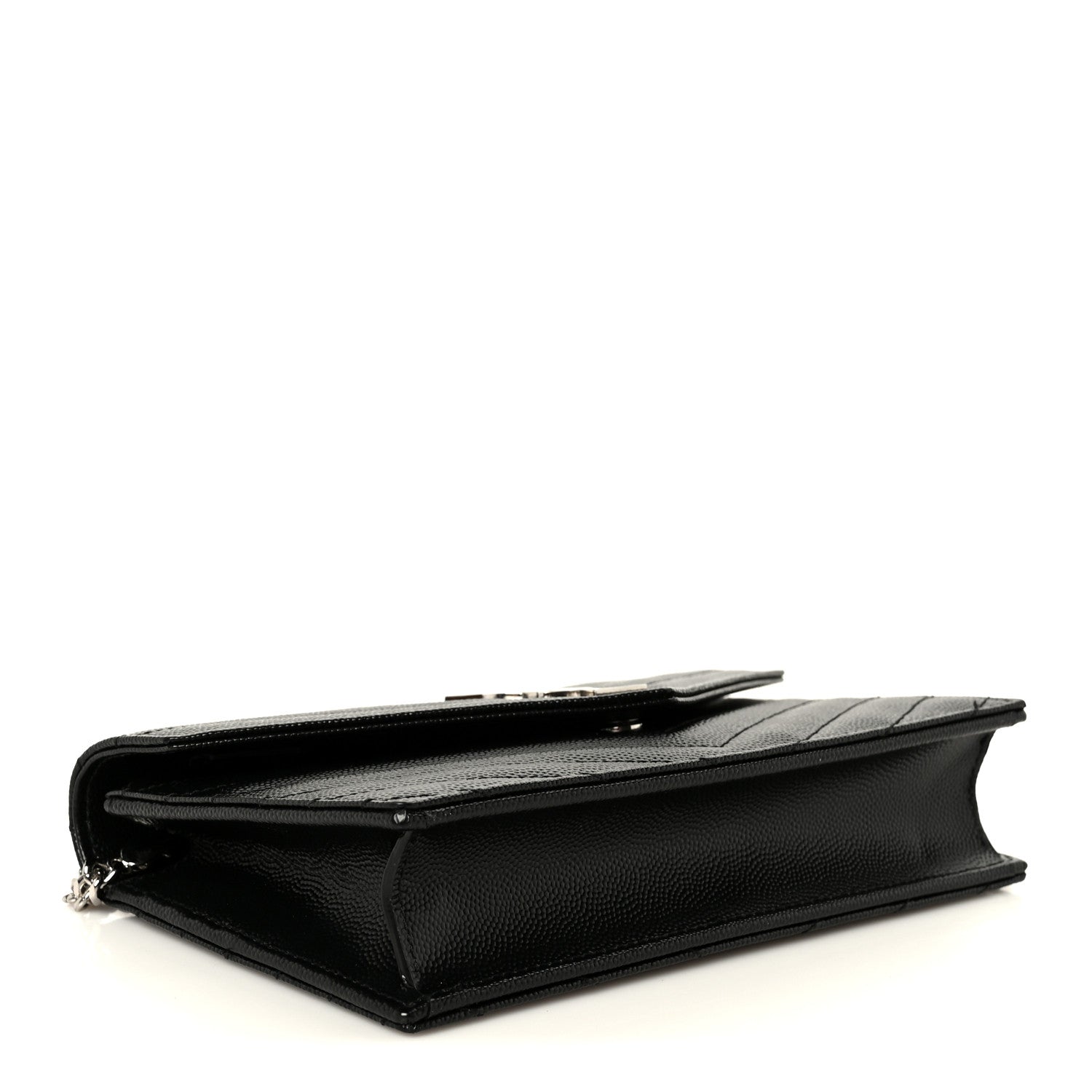 Grain De Poudre Matelasse Chevron Monogram Envelope Chain Wallet Black