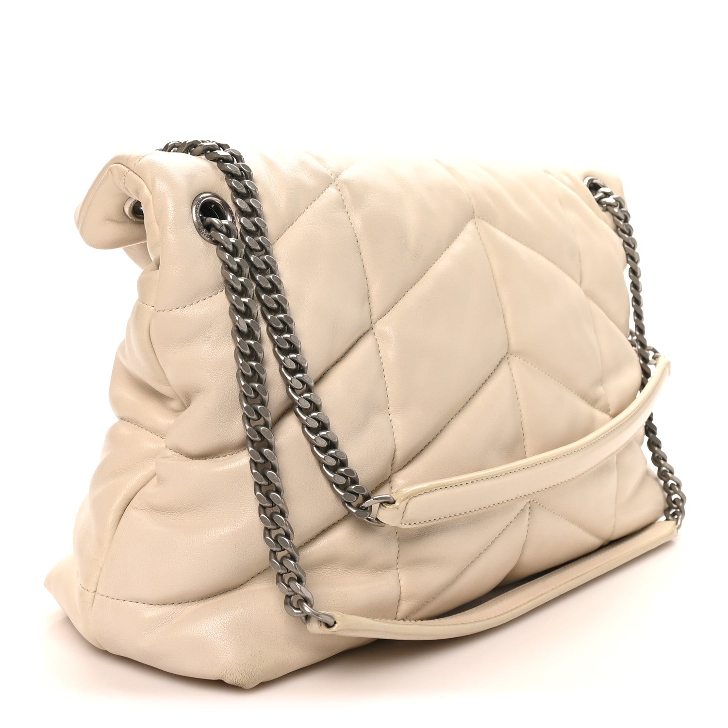Lambskin Quilted Medium Loulou Puffer Monogram Chain Satchel Crema Soft