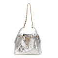 Metallic Aged Calfskin Quilted Small Chanel 25 Handbag Silvery