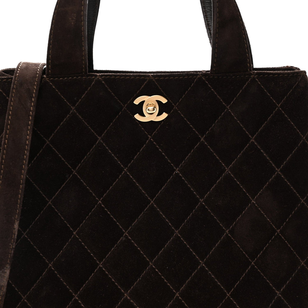 Suede Quilted Shopping Tote Brown