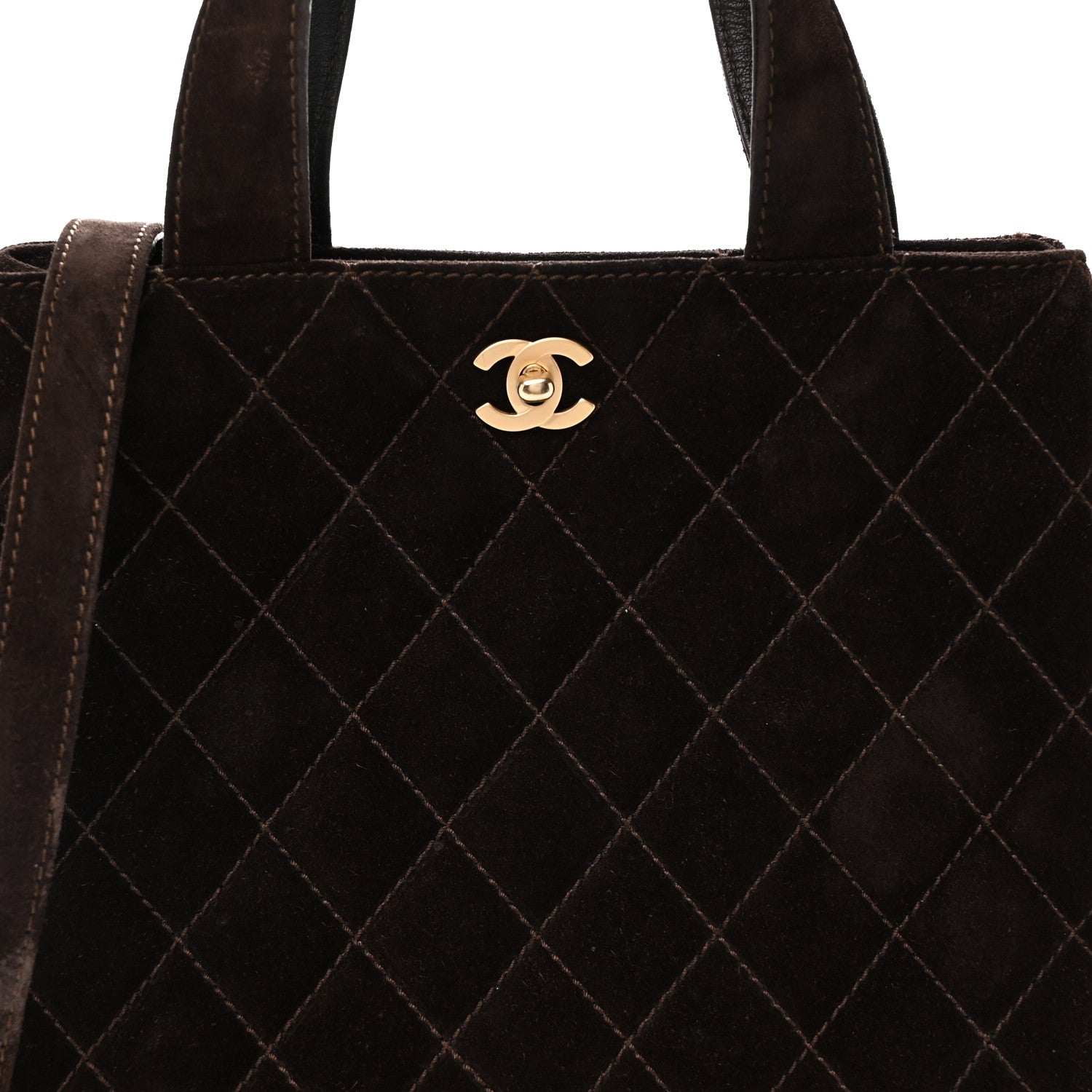 Suede Quilted Shopping Tote Brown
