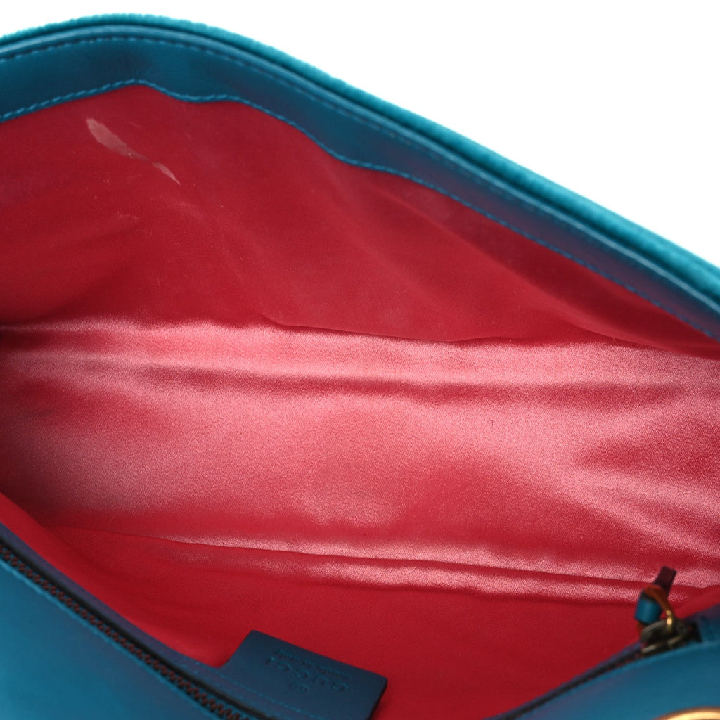 Velvet Matelasse Small GG Marmont Shoulder Bag Pavone Cyan