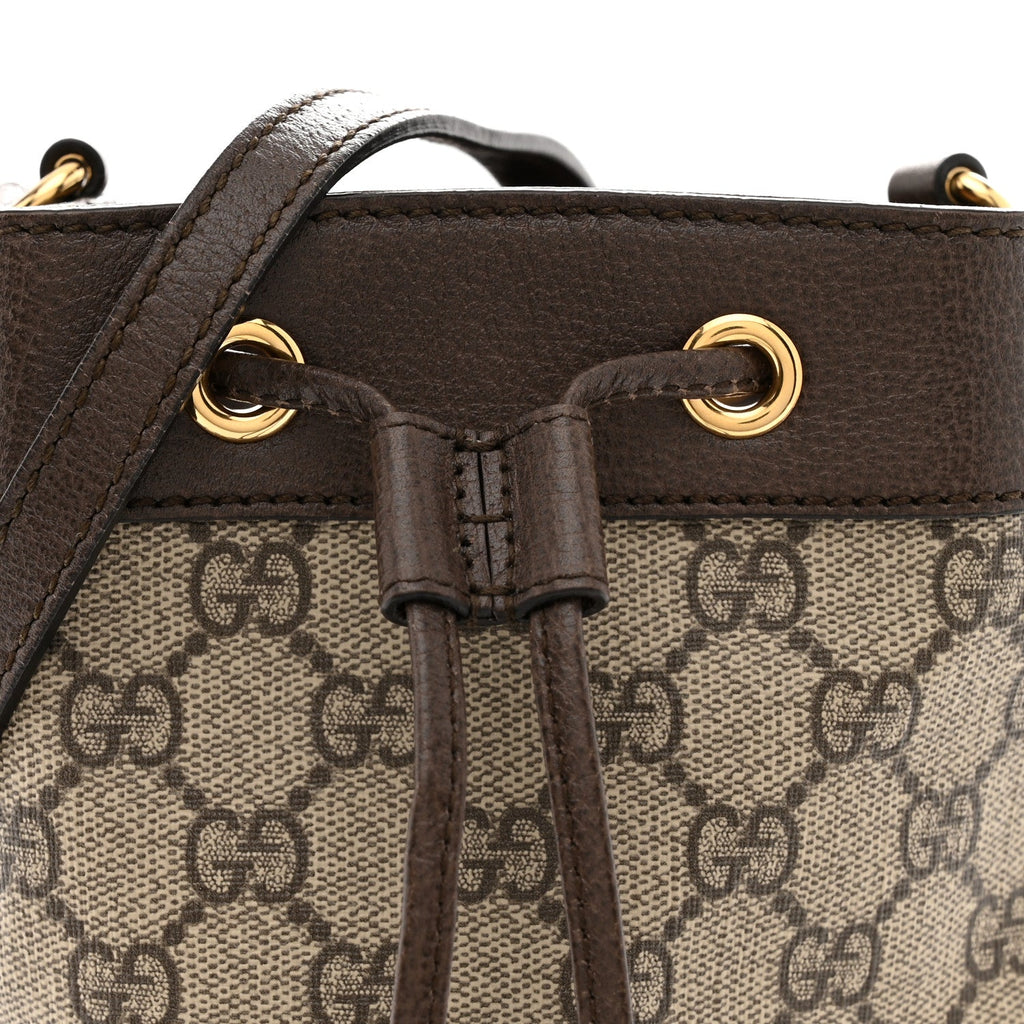 GG Supreme Monogram Web Mini Ophidia Bucket Bag Brown