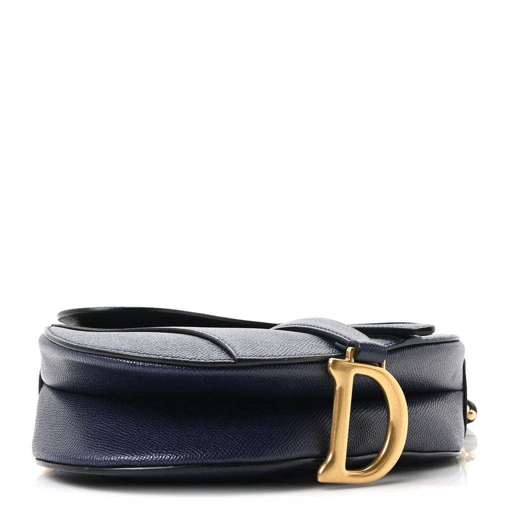 Grained Calfskin Saddle Bag With Strap Deep Ocean