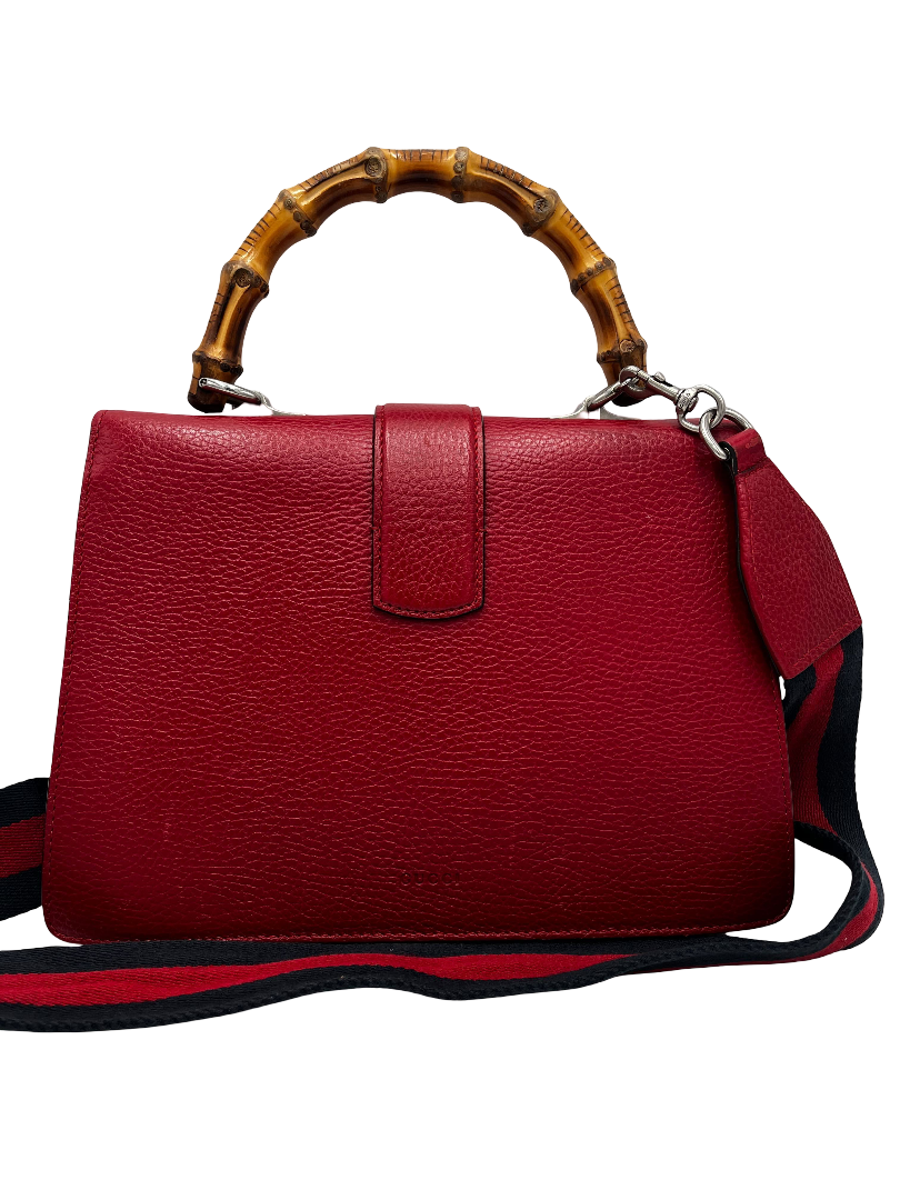 Gucci Dionysus Bamboo Top Handle Bag Leather Red Leather Handbag (Authentic  )