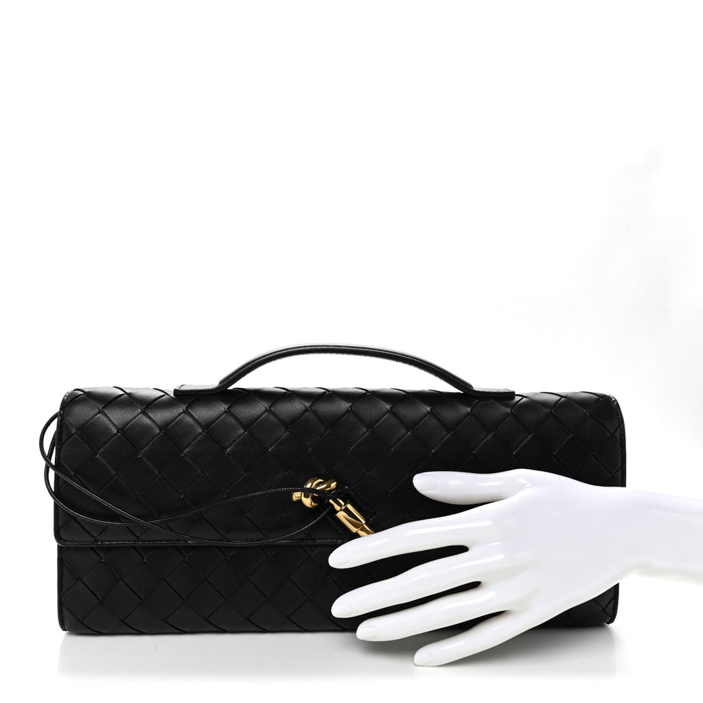 Nappa Intrecciato Long Andiamo Top Handle Clutch Black