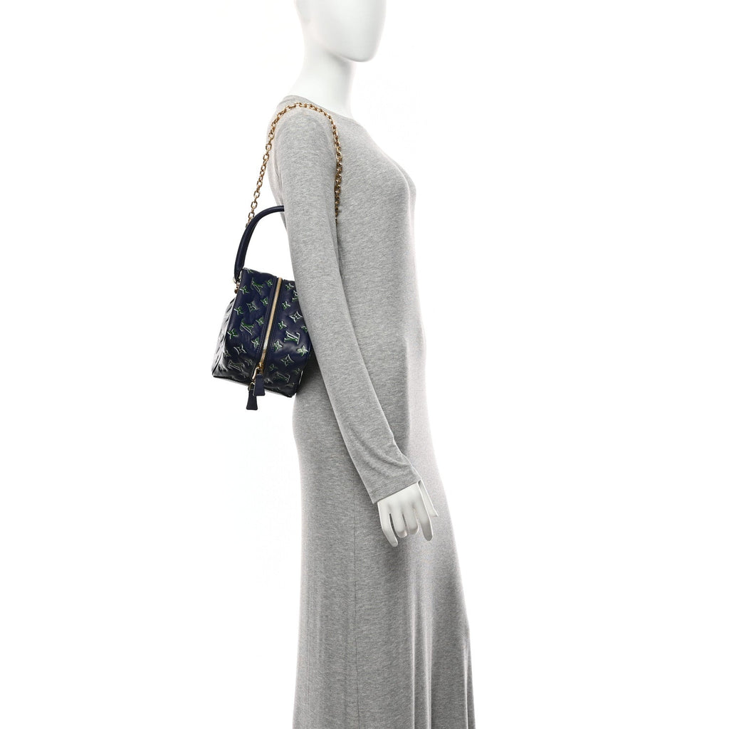 Lambskin Embossed Monogram Square Bag Blue Green