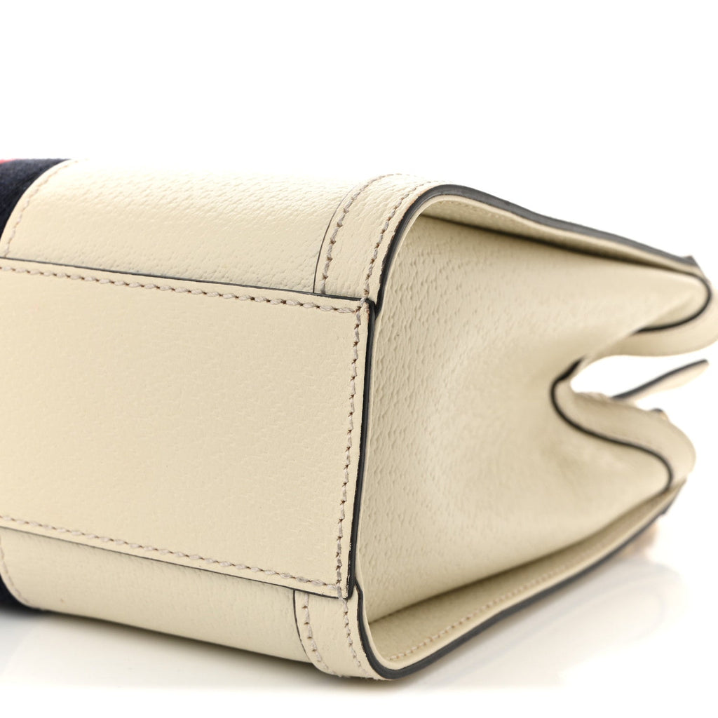 Textured Calfskin Web Small Ophidia Tote Bag Mystic White
