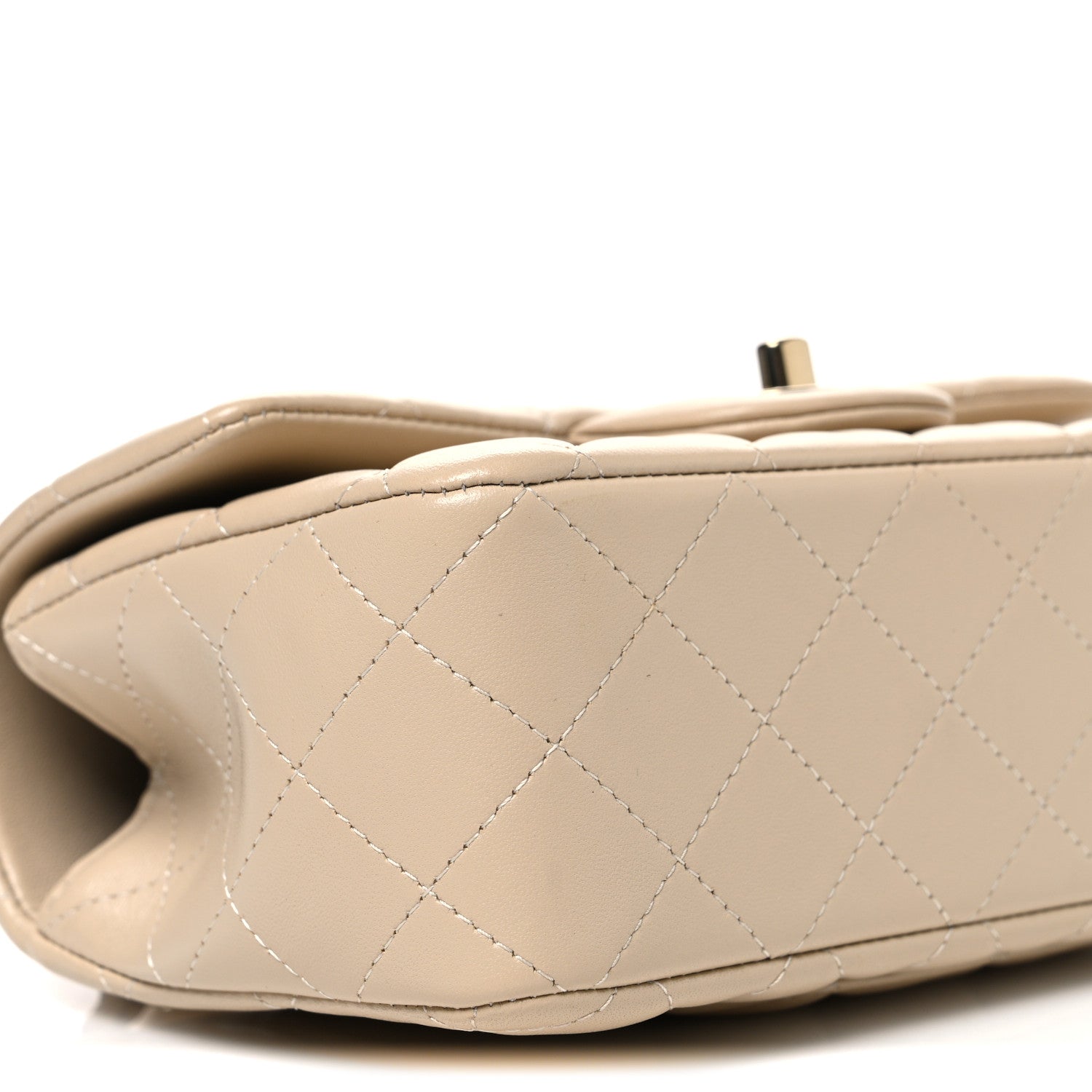 Lambskin Quilted Mini Top Handle Rectangular Flap Beige