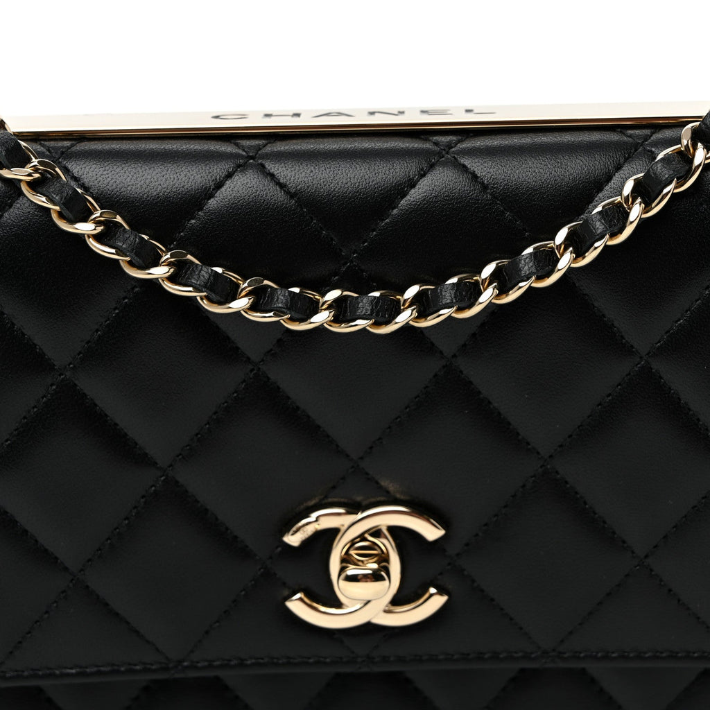 Lambskin Quilted Trendy CC Wallet On Chain WOC Black