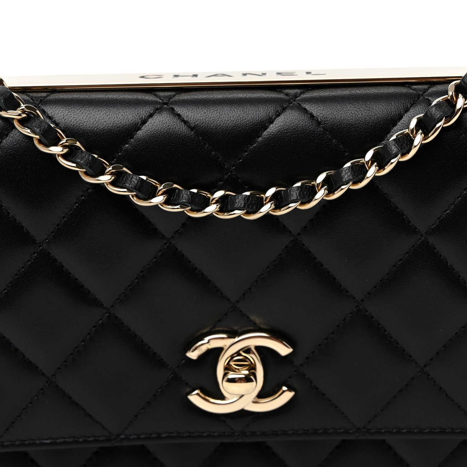 Lambskin Quilted Trendy CC Wallet On Chain WOC Black