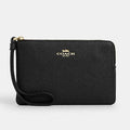 COACH Corner Zip Wristlet Black Pebble  Leather NWT