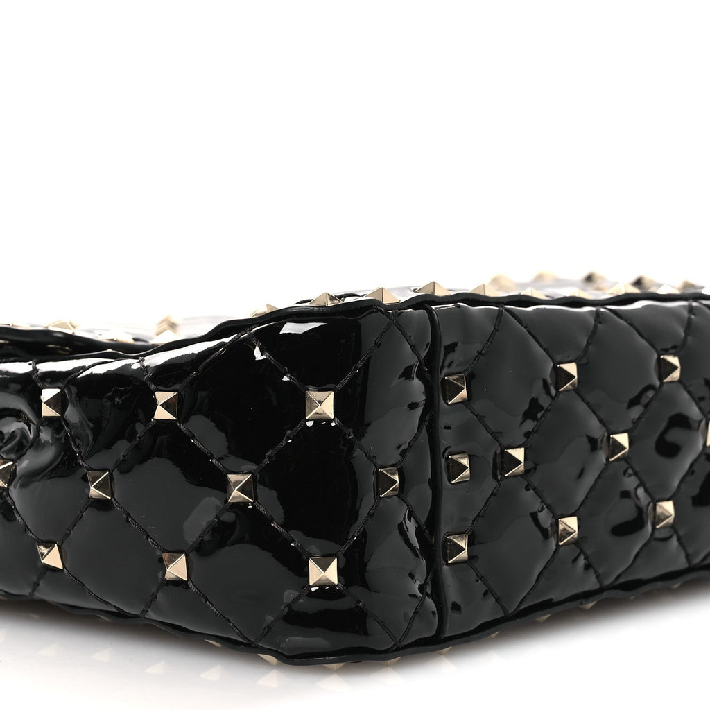 Patent Medium Rockstud Spike Shoulder Bag Black
