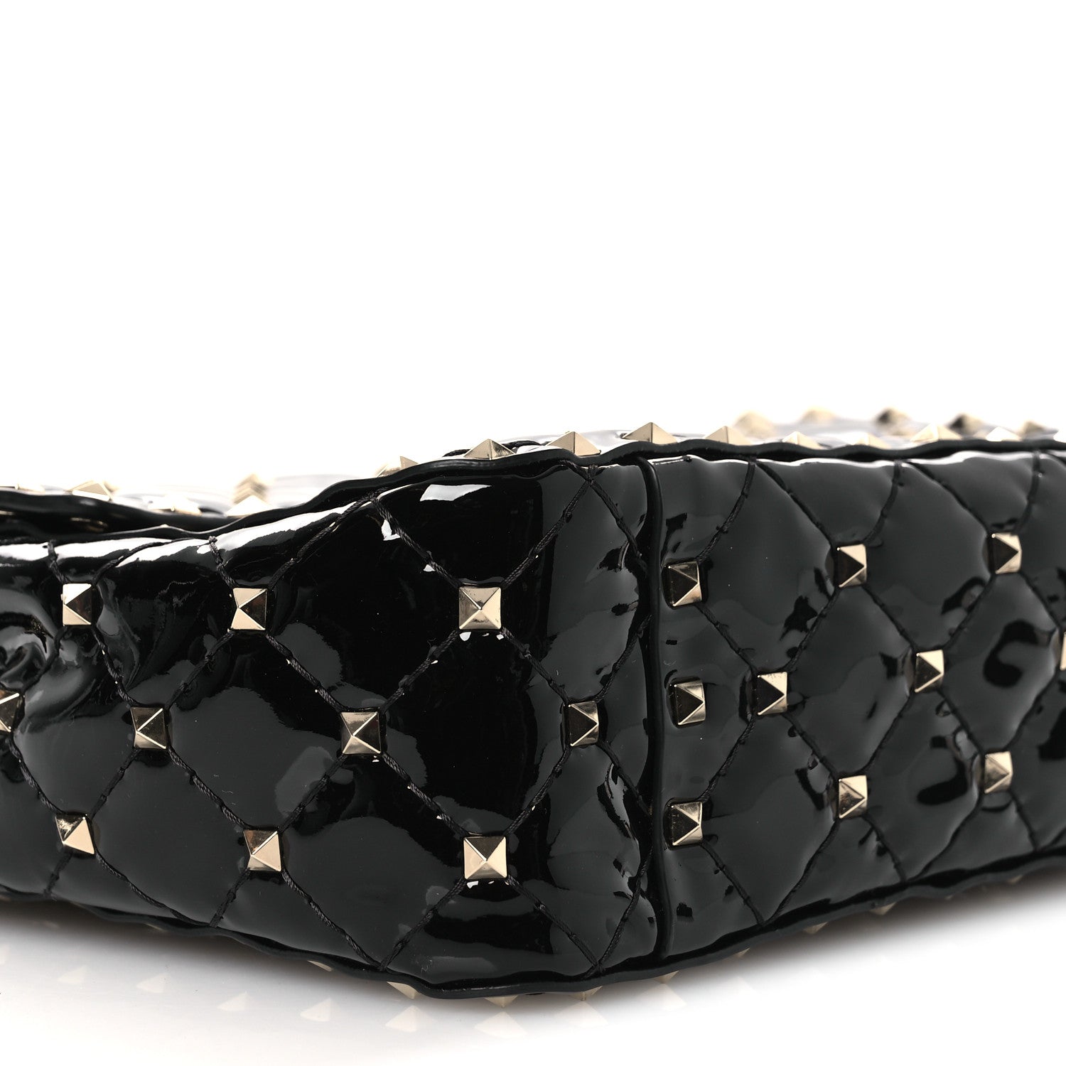 Patent Medium Rockstud Spike Shoulder Bag Black