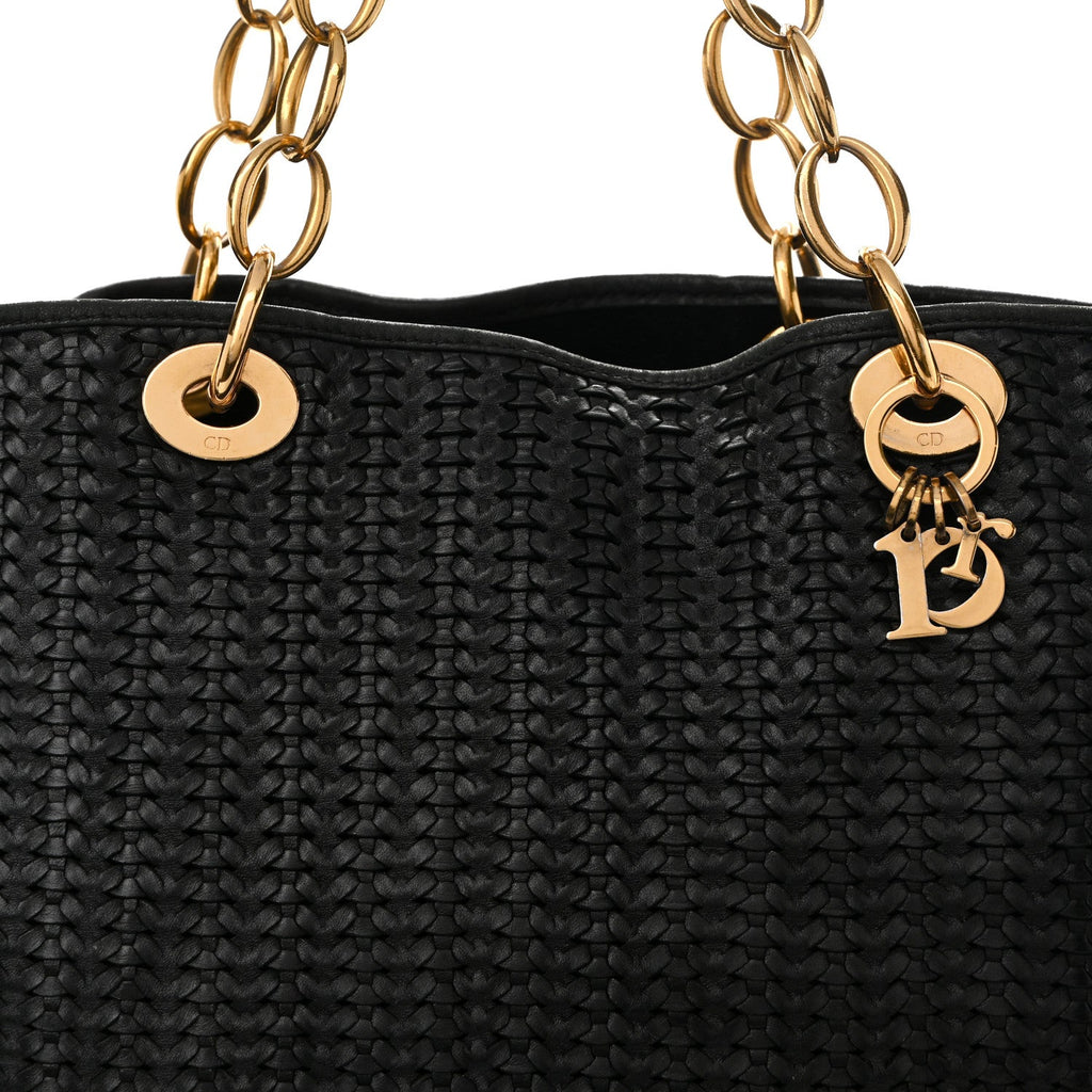 Lambskin Woven Dior Soft Shopping Tote Black