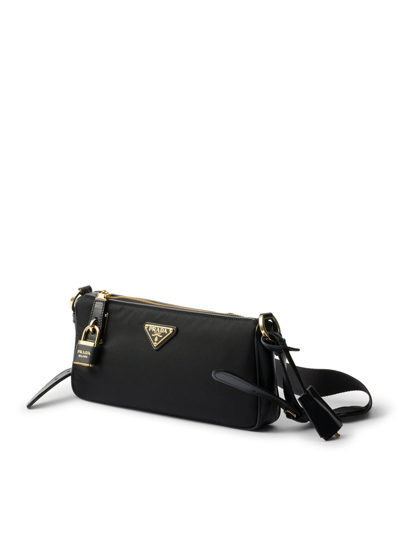 Prada Women Small Re-Nylon And Leather Shoulder Bag With Padlock