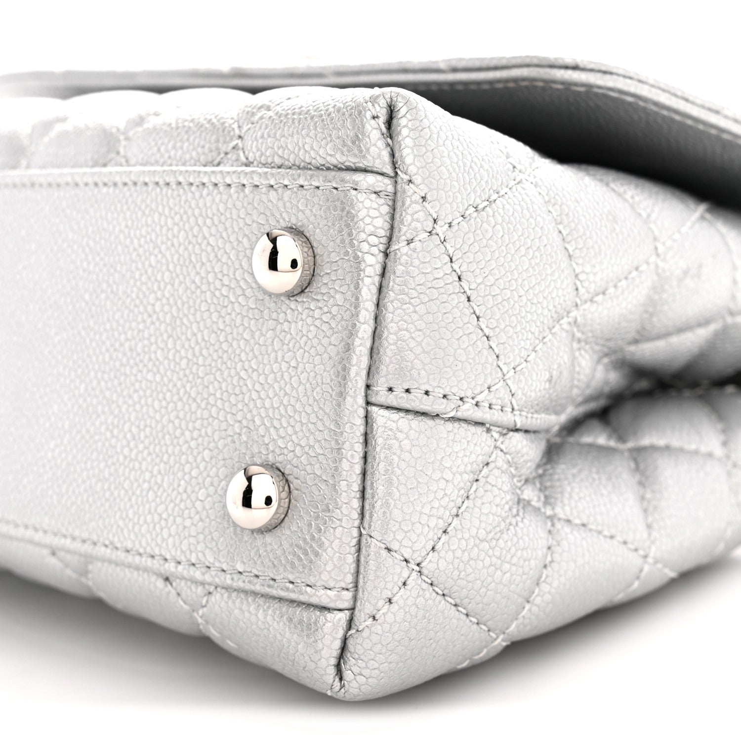 Metallic Caviar Quilted Mini Coco Handle Flap Silver