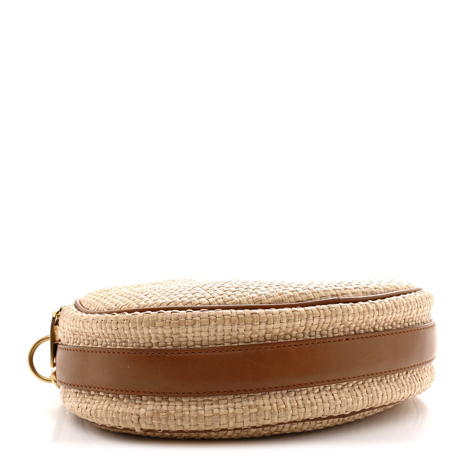 Raffia Calfskin Round Camera Bag Golden Ecru Brick