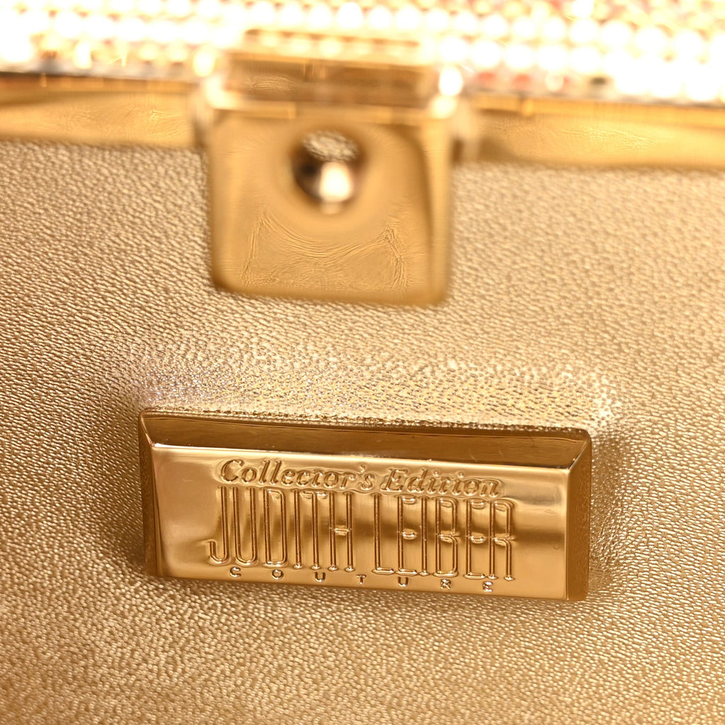 Crystal Turntable Scratch Minaudiere Clutch Champagne