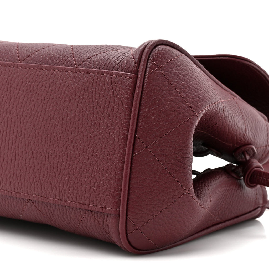 Grained Calfskin Stitched Urban Essentials Small Shopping Bag Burgundy