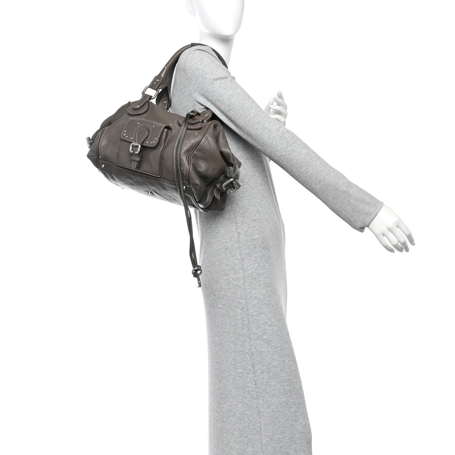 Calfskin Medium Paddington Satchel Gris Vert