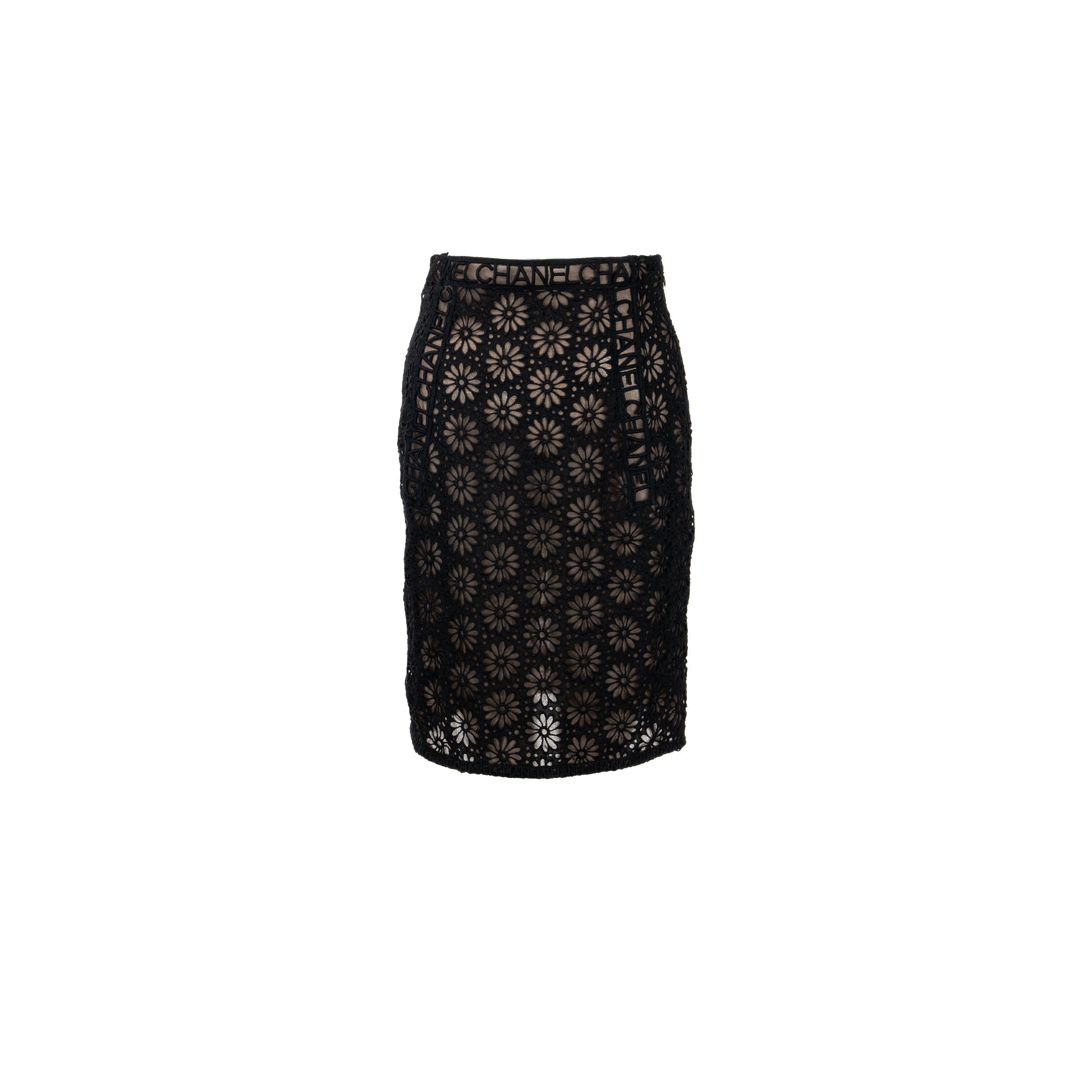 Chanel Size 34 21S Flora Lace Skirt Cotton Black