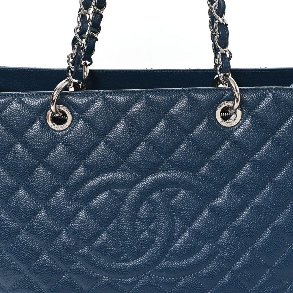 Caviar Quilted XL Grand Shopping Tote GST Dark Blue