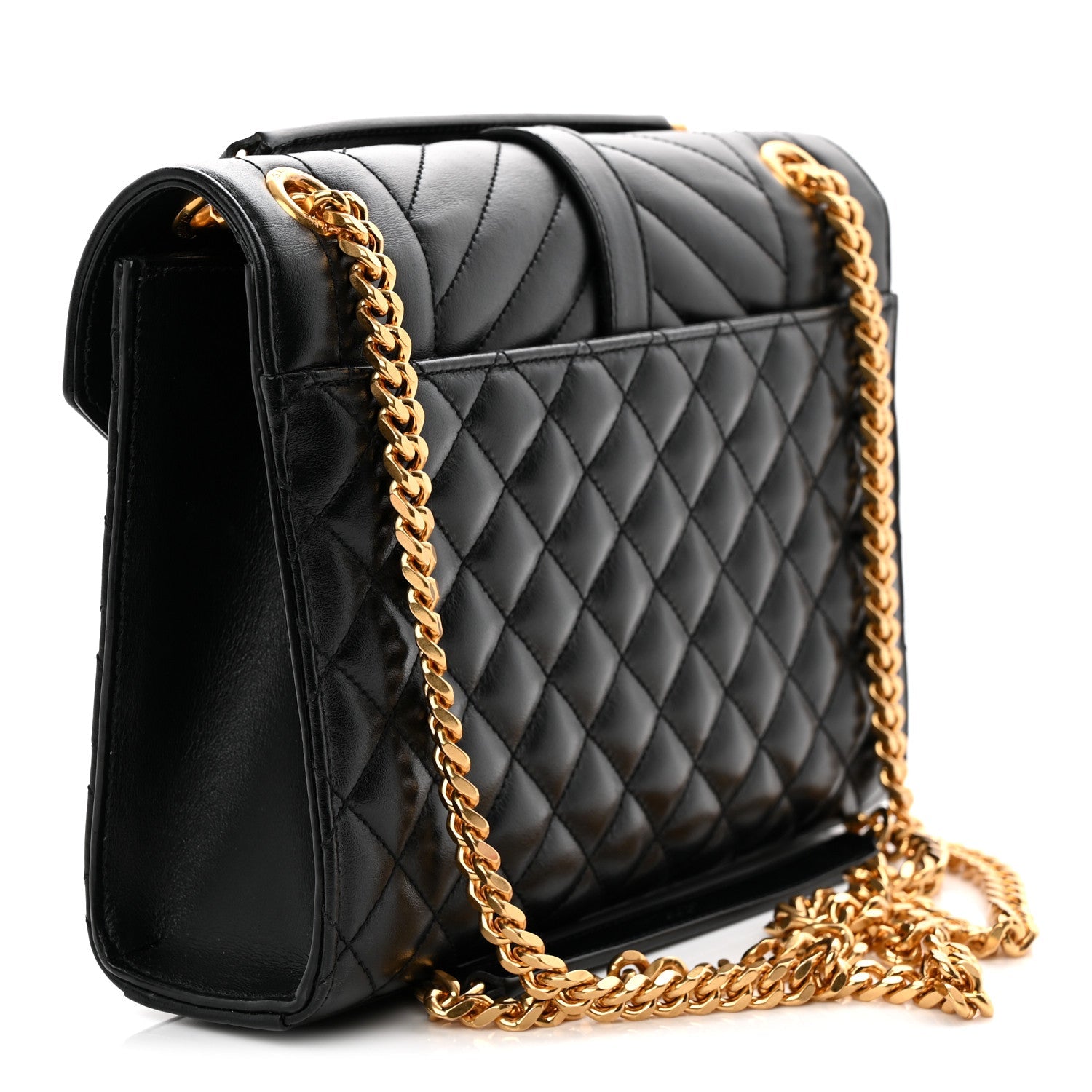 Lambskin Mixed Matelasse Triquilt Medium Monogram Satchel Black