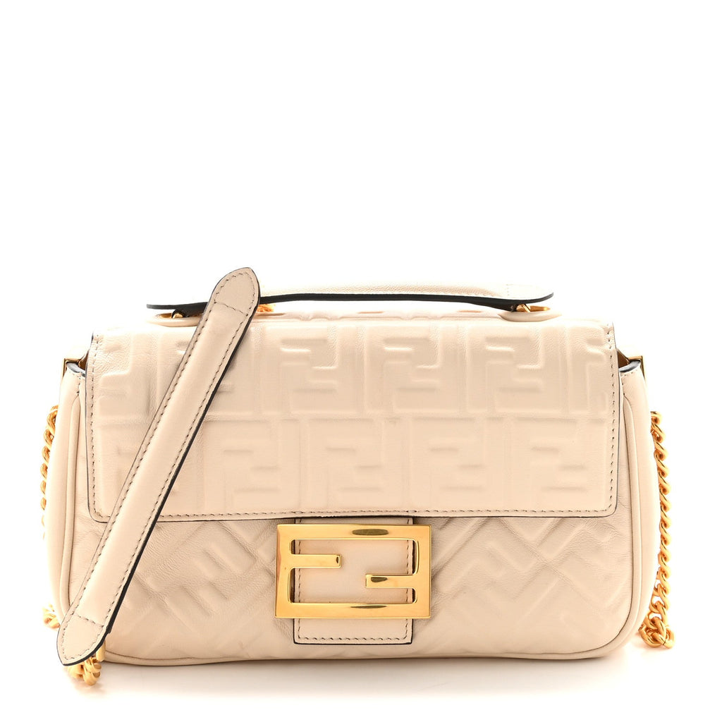 Nappa Small FF Embossed Midi Chain Baguette Camelia