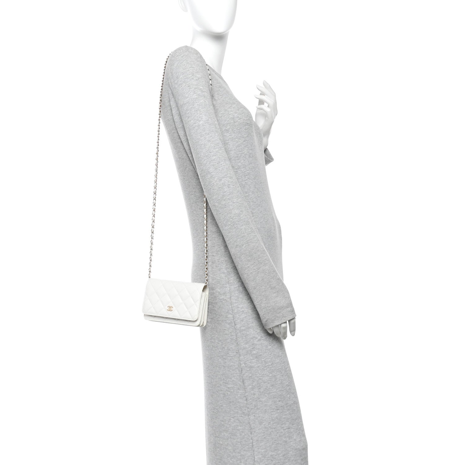 Caviar Quilted Mini Wallet On Chain WOC White