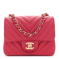 Lambskin Chevron Quilted Mini Square Flap Fuchsia