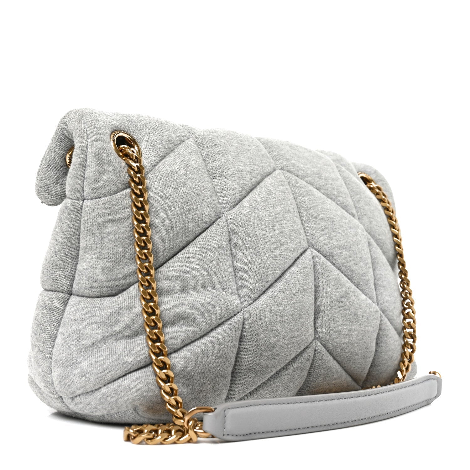 Jersey Quilted Small Loulou Puffer Monogram Chain Satchel Chalk Beige