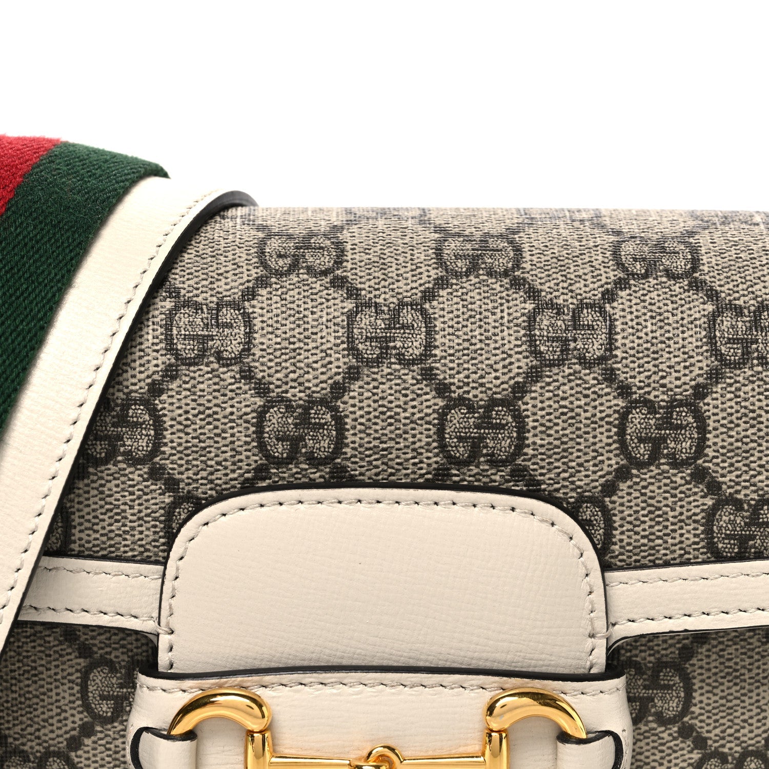 GG Supreme Monogram Web Mini Horsebit 1955 Shoulder Bag Beige Mystic White