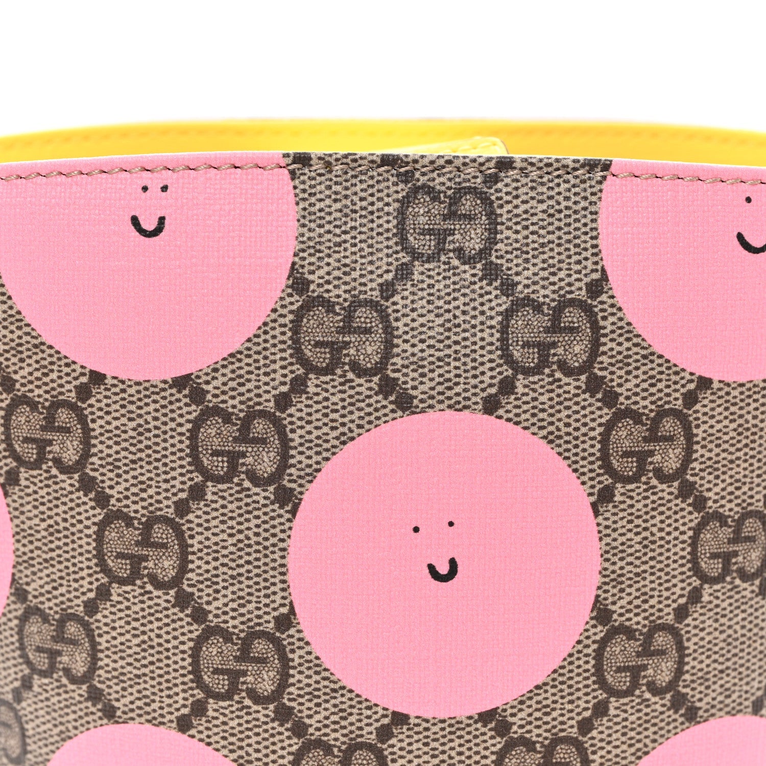 GG Supreme Monogram Childrens Printed Smile Bucket Bag Beige Dark Brown Yellow Pink