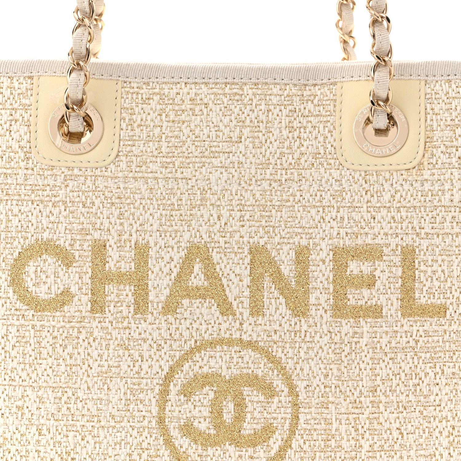 Lurex Boucle Mini Deauville Tote White