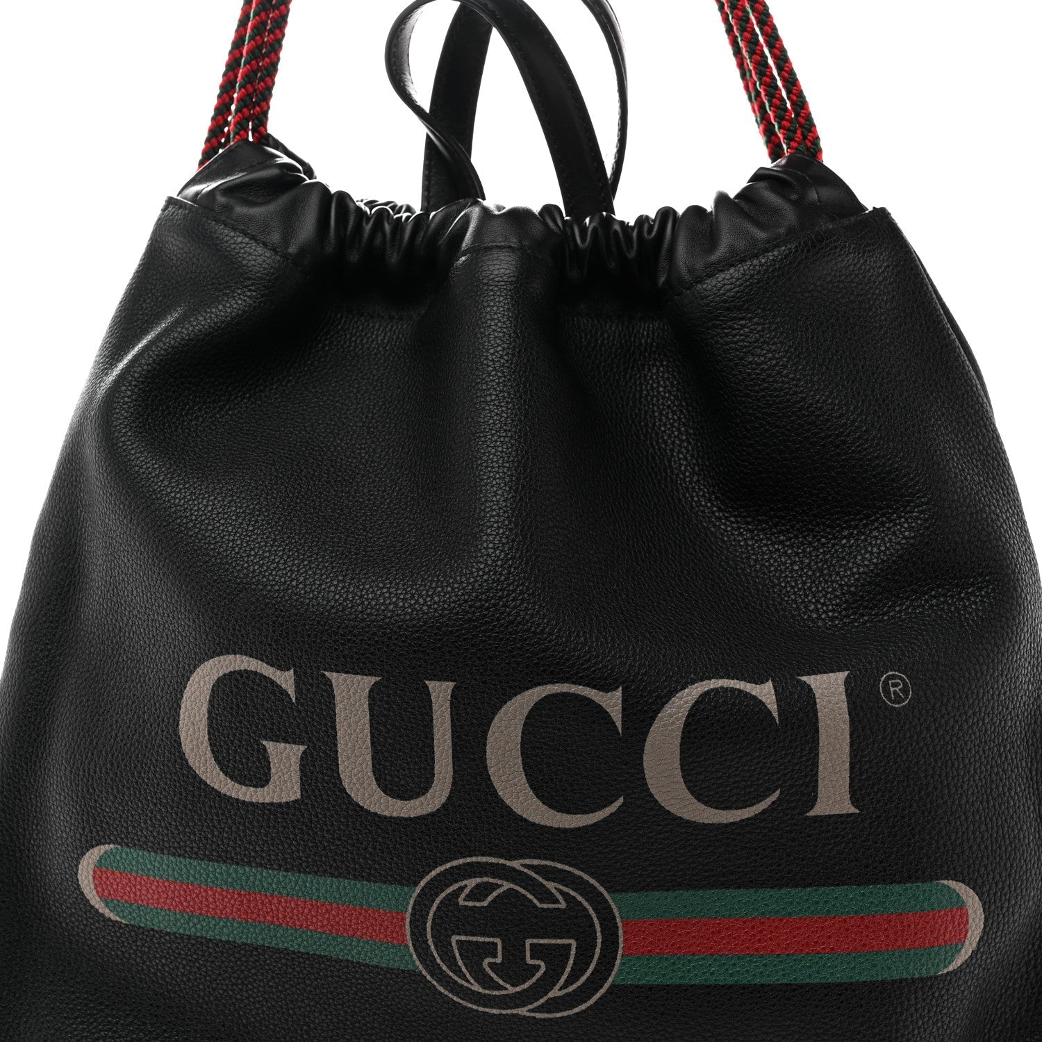 Calfskin Logo Drawstring Backpack Black