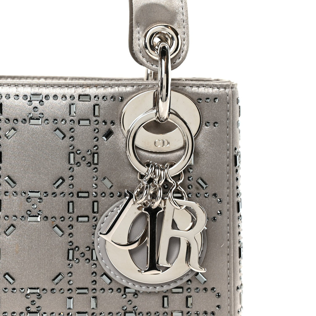 Satin Crystal Cannage Mini Lady Dior Gray