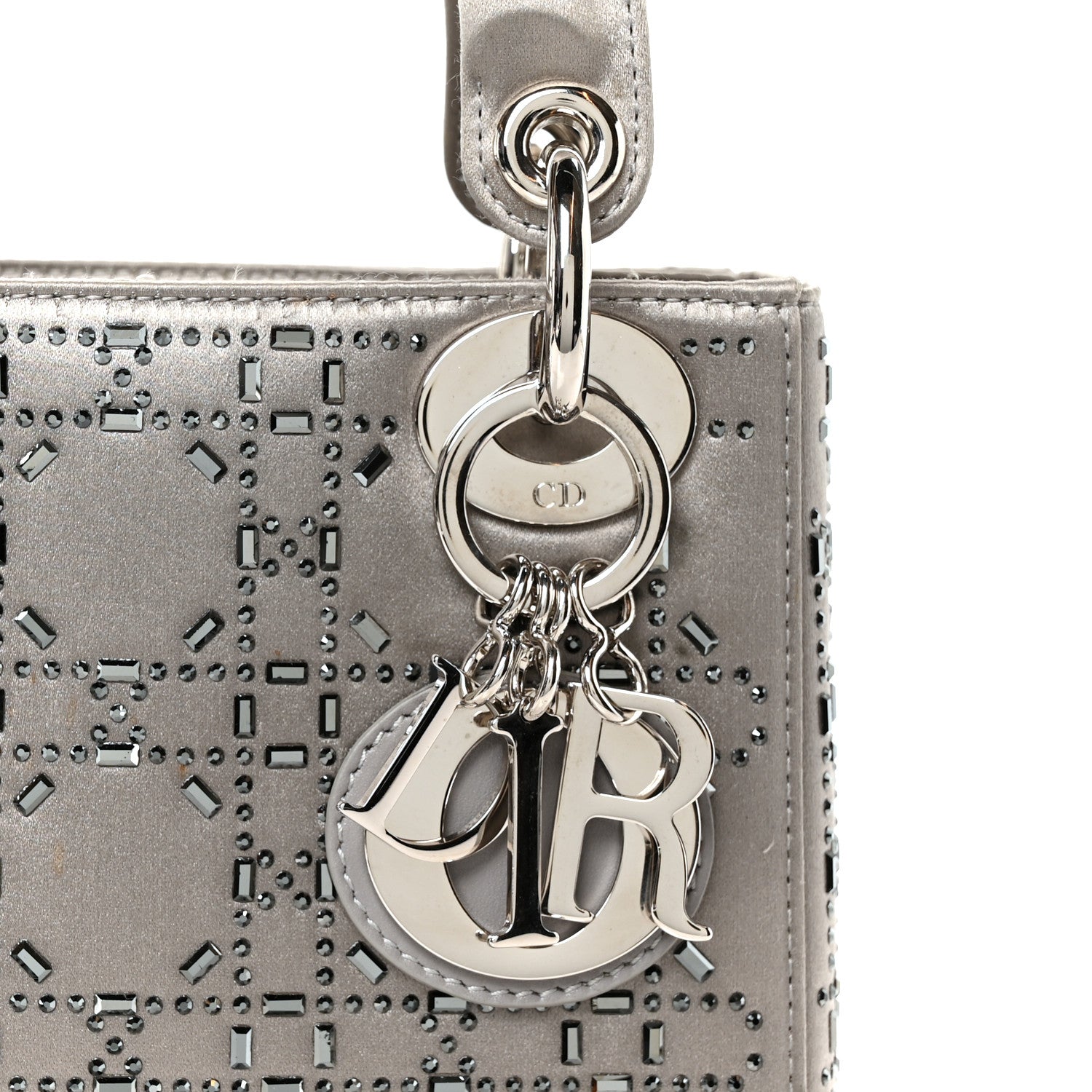 Satin Crystal Cannage Mini Lady Dior Gray