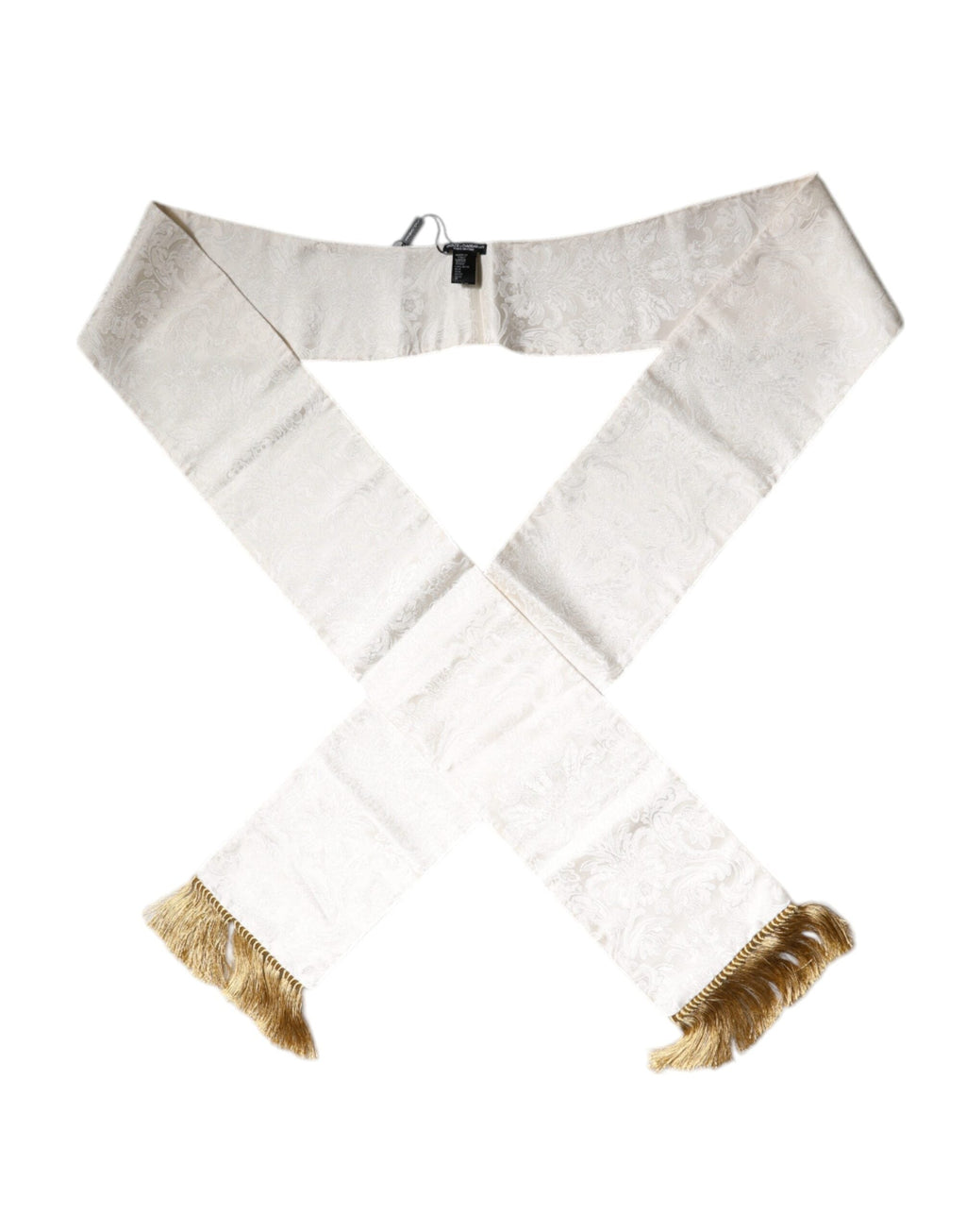 Dolce & Gabbana White Floral Jacquard Skinny Fringes Men's Scarf
