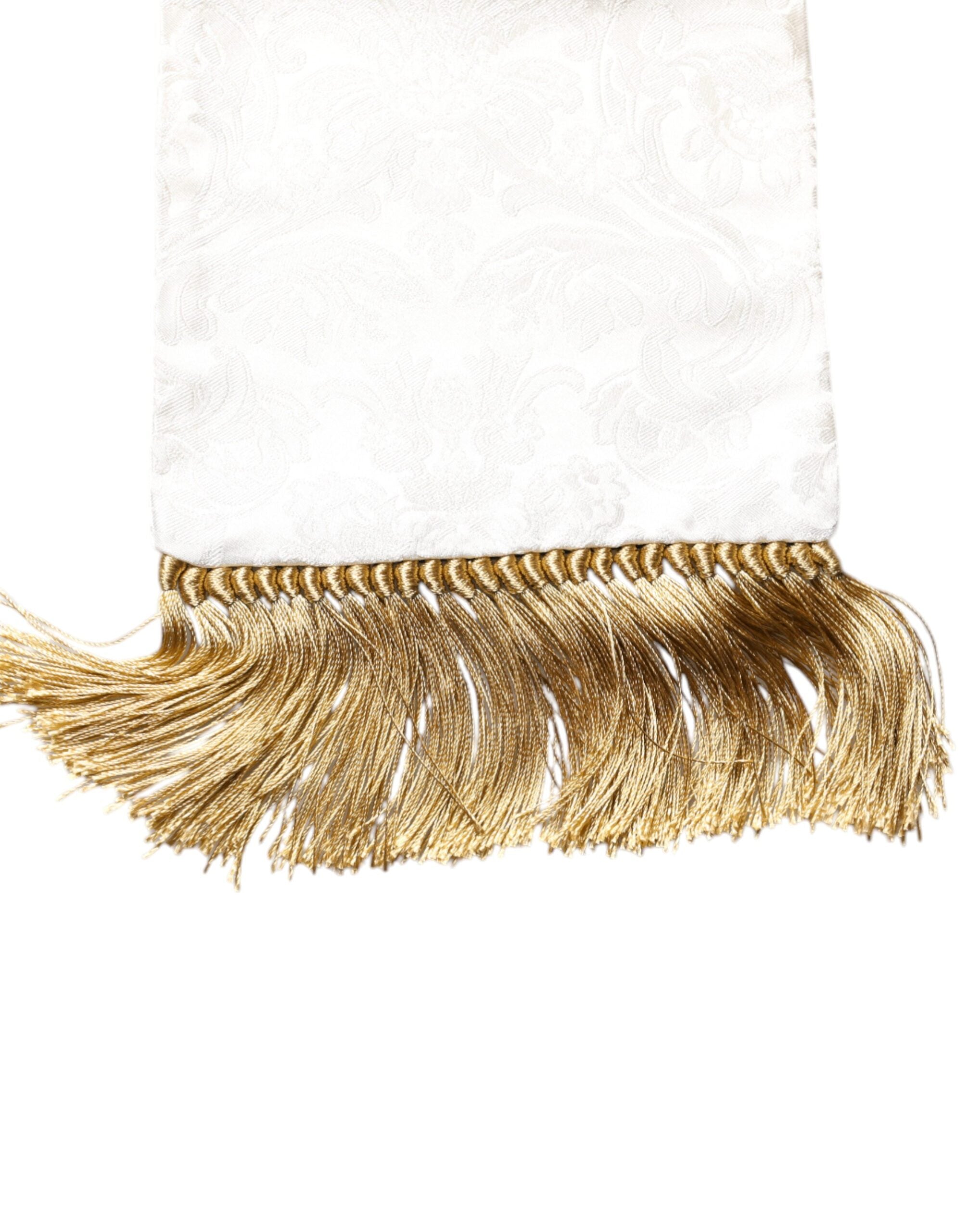 Dolce & Gabbana White Floral Jacquard Skinny Fringes Men's Scarf