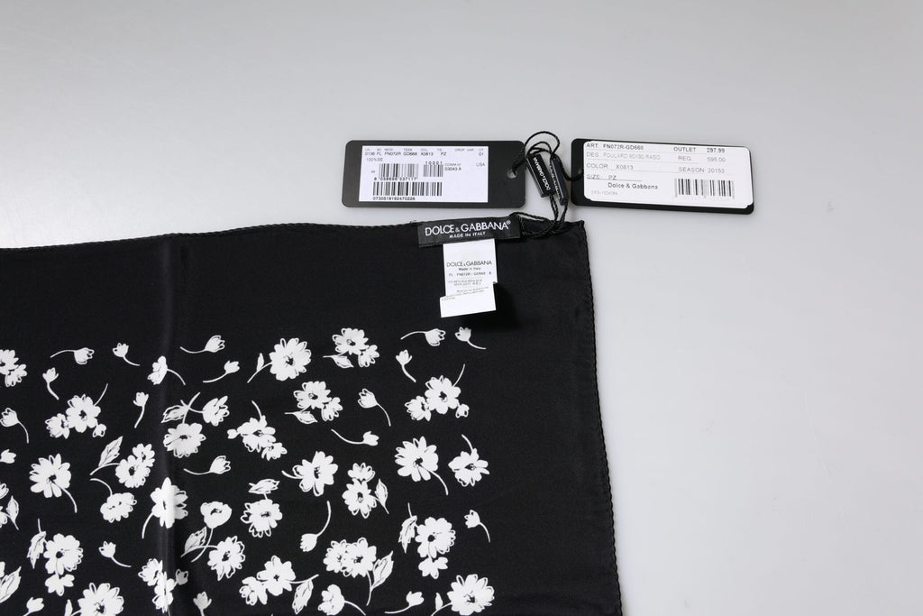 Dolce & Gabbana Black Floral Silk Square Wrap Shawl Women's Scarf