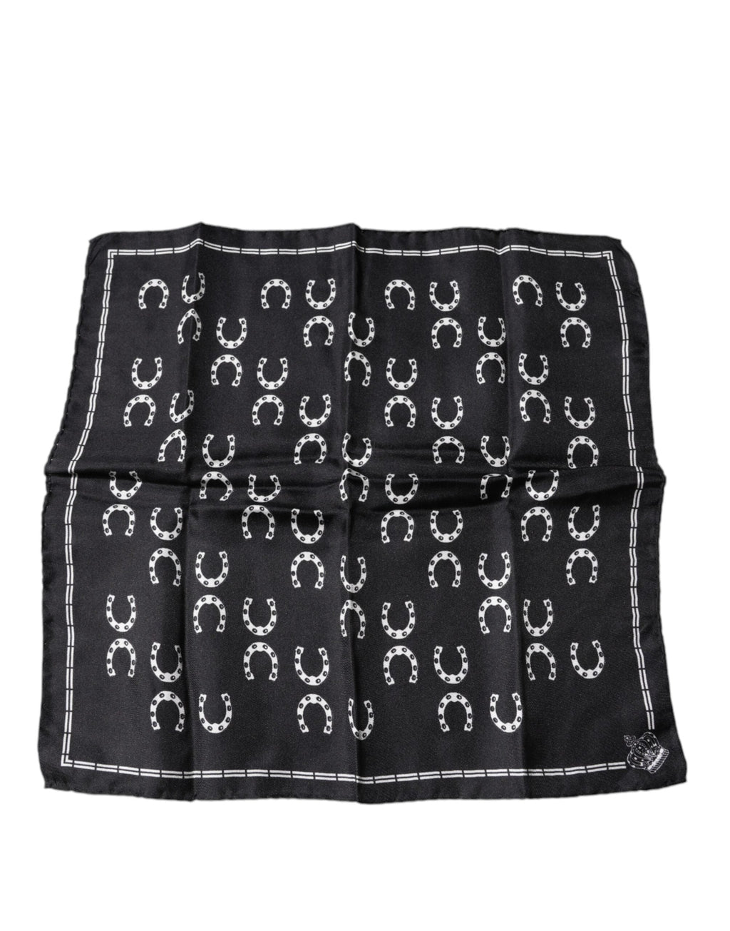 Dolce & Gabbana Black Horseshoe Silk Square Handkerchief Men's Scarf