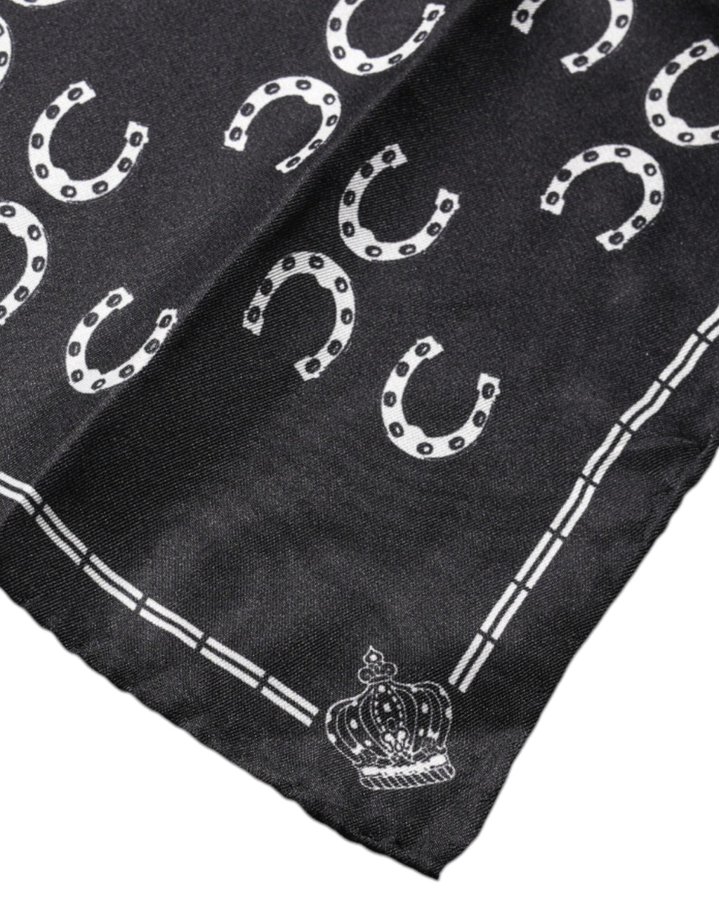 Dolce & Gabbana Black Horseshoe Silk Square Handkerchief Men's Scarf