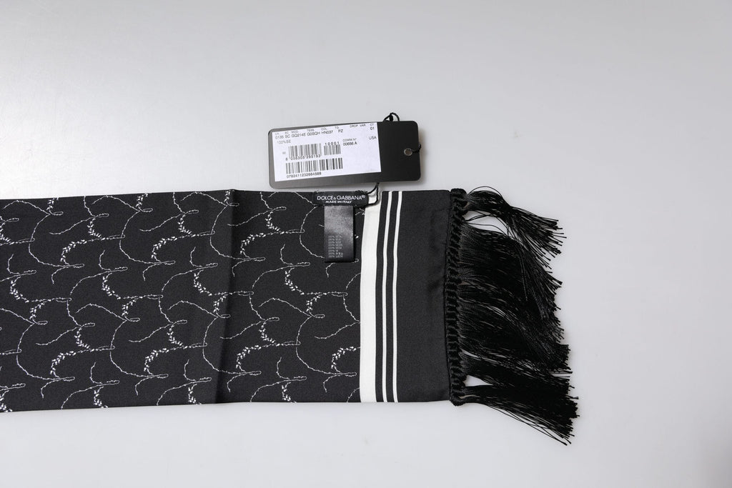 Dolce & Gabbana Black Patterned Skinny Fringes Shawl Men's Scarf
