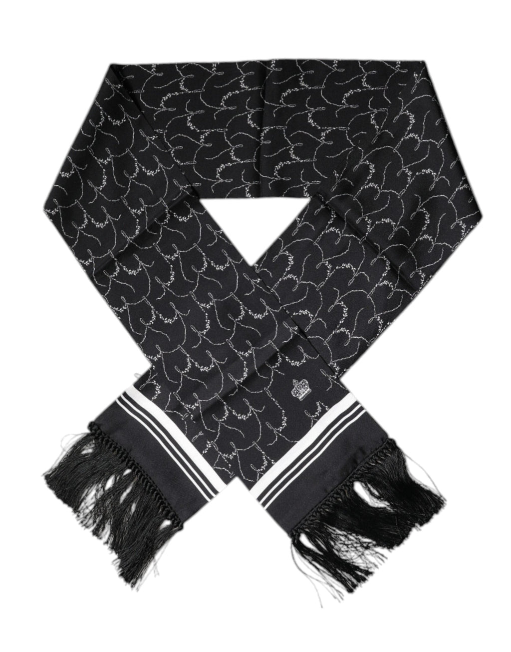 Dolce & Gabbana Black Patterned Skinny Fringes Shawl Men's Scarf