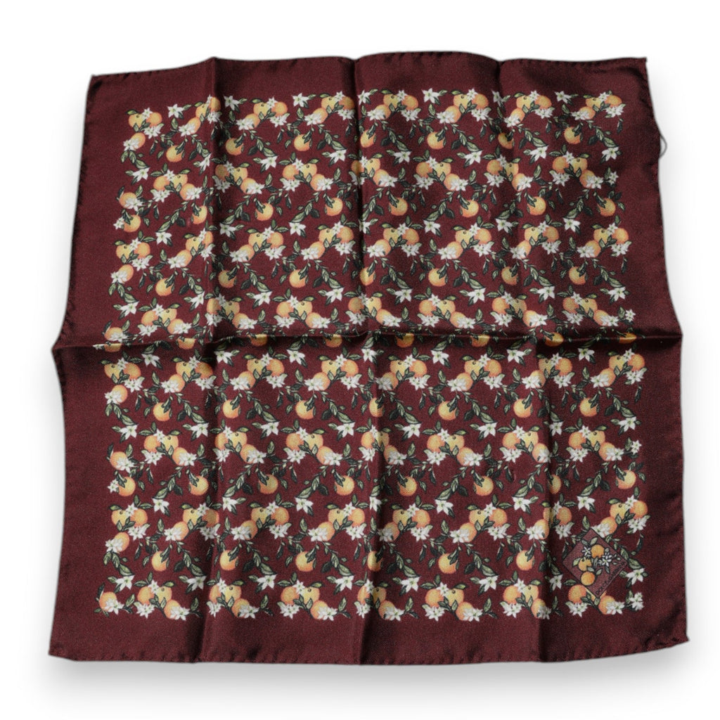 Dolce & Gabbana Maroon Oranges Silk Square Handkerchief Men's Scarf