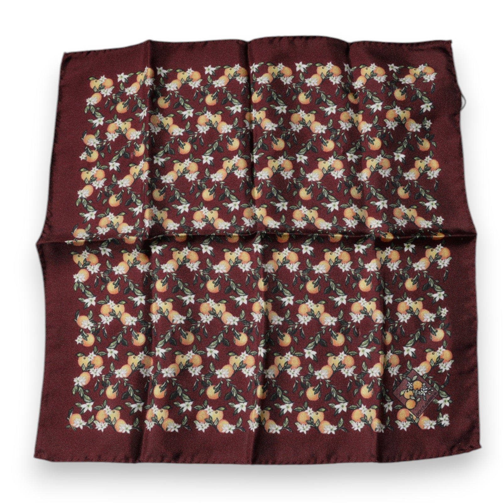 Dolce & Gabbana Maroon Oranges Silk Square Handkerchief Men's Scarf