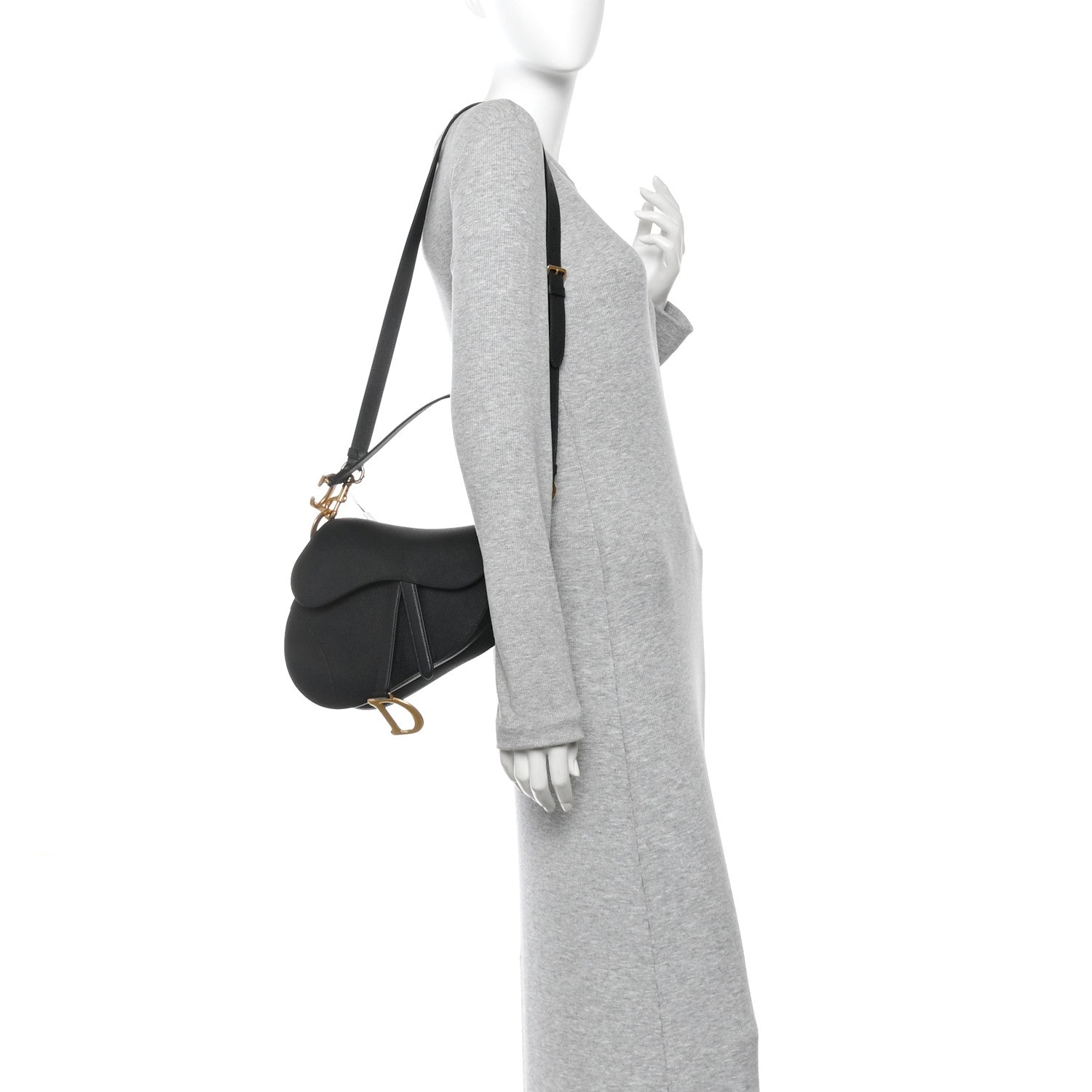 Grained Calfskin Saddle Bag With Strap Black