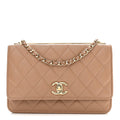 Lambskin Quilted Trendy CC Wallet On Chain WOC Beige