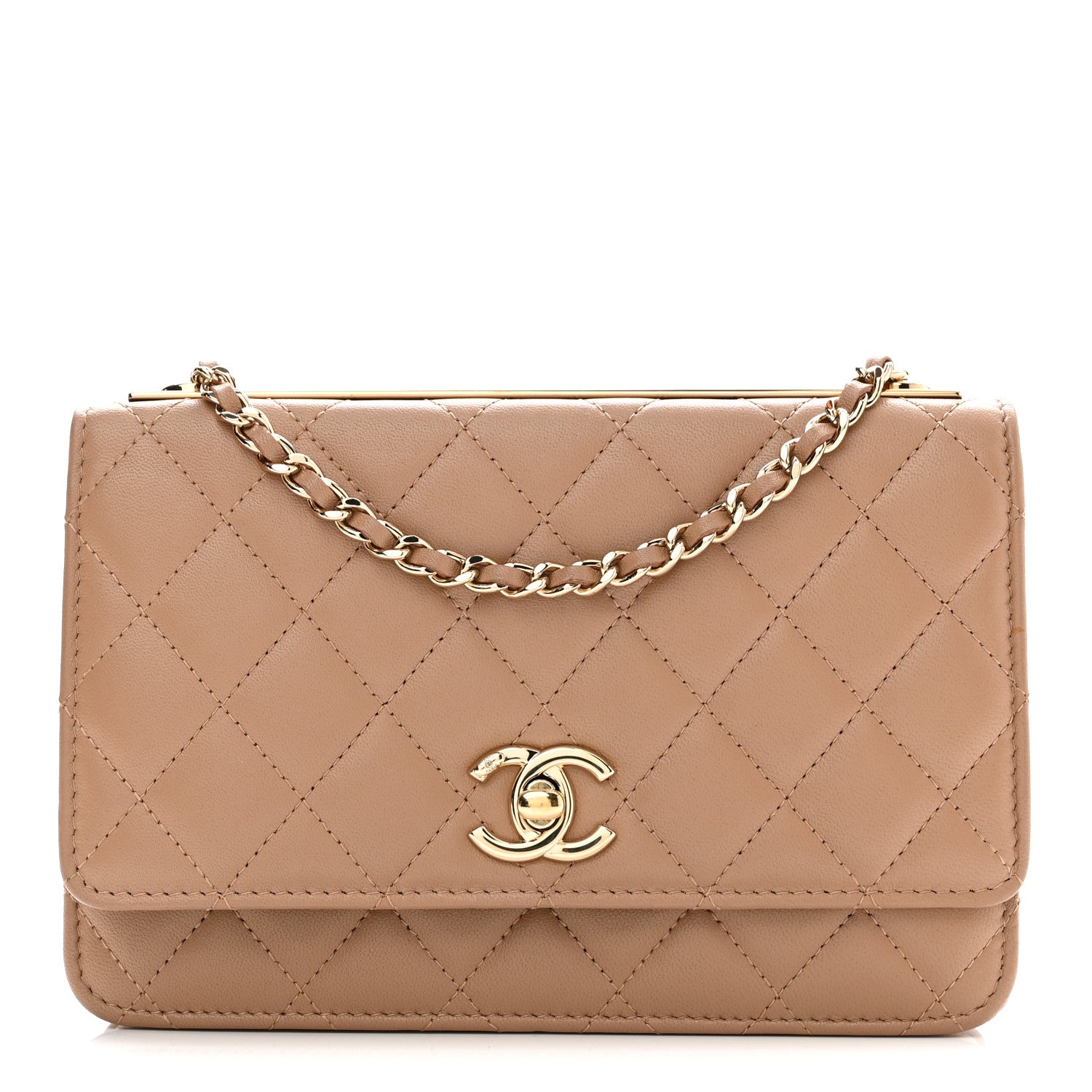 Lambskin Quilted Trendy CC Wallet On Chain WOC Beige